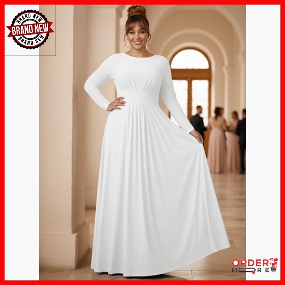 Long Sleeve Empire Waist Maxi Dress Formal Gown Polyester Flowy - Picture 4 of 7